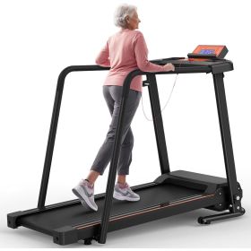 Elderly Rehabilitation Treadmill With Long Armrests LCD Display 300 Lbs Weight Capacity 3 Control Modes Cup Holder 0.5 To 7.5 MPH Speed Safety Key Eas