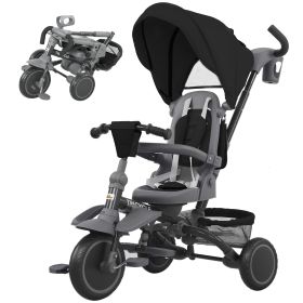 6 in 1 Toddler Tricycle for 1-5 Years Old with Push Handle, Removable Canopy, Rotatable Seat, Black