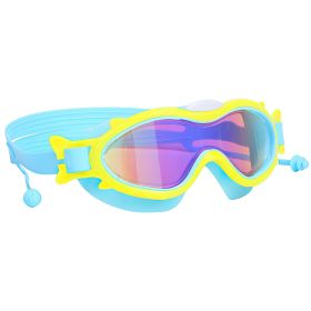 3 Colors Option - 1Pc Kids Swim Goggles With Ear Plugs UV Protection Anti-Fog Leak Proof Wide View Pool Swimming Goggles For Youth Boys Girls Aged 3-1 (Option: BlueWithYellowRim)