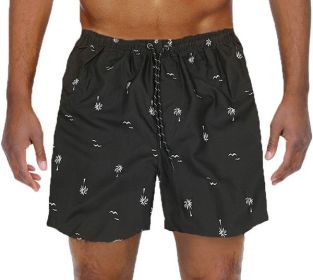 Palm Tree Print Swim Trunks Board Shorts (Color: Black, size: 3XL)