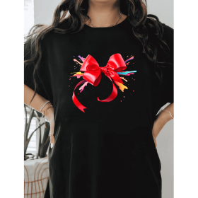 Casual Women's Cotton T-Shirt with Bow Detail - Trendy and Comfortable for Every Season (Style: 61)