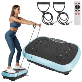 Vibration Exercise Machine With Resistant Bands Remote Control Whole Body Vibration Platform Workout Equipment Home Fitness Training Equipment For Wei (Color: Blue)
